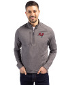 Tampa Bay Buccaneers Cutter & Buck Adapt Eco Knit Heather Mens Quarter Zip Pullover Black Heather Front Thumbnail Image