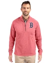 Boston Red Sox Cutter & Buck Adapt Eco Knit Heather Mens Quarter Zip Pullover Cardinal Red Heather Front Thumbnail Image
