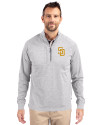 San Diego Padres Cutter & Buck Adapt Eco Knit Heather Mens Quarter Zip Pullover Polished Heather Front Thumbnail Image