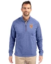 New York Mets Cutter & Buck Adapt Eco Knit Heather Mens Quarter Zip Pullover Tour Blue Heather Front Thumbnail Image