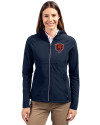 Chicago Bears Historic Cutter & Buck Adapt Eco Knit Hybrid Recycled Womens Full Zip Jacket Navy Blue Front Thumbnail Image