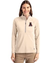 Alabama Crimson Tide College Vault Cutter & Buck Adapt Eco Knit Stretch Recycled Womens Half Zip Pullover Wheat Front Thumbnail Image