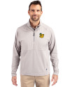Baylor Sailor Bear College Vault Cutter & Buck Adapt Eco Knit Hybrid Recycled Mens Quarter Zip Polished Medium Gray Front Thumbnail Image