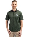 Michigan State Spartans Cutter & Buck Virtue Eco Pique Micro Stripe Recycled Mens Polo Hunter/Black Front Thumbnail Image