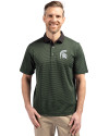 Michigan State Spartans Cutter & Buck Virtue Eco Pique Micro Stripe Recycled Mens Polo Hunter/Black Front Thumbnail Image