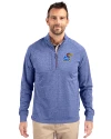 Kansas Jayhawks Cutter & Buck Adapt Eco Knit Heather Mens Big & Tall Quarter Zip Pullover Tour Blue Heather Front Thumbnail Image