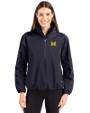 Michigan Wolverines Cutter & Buck Charter Eco Recycled Womens Anorak Jacket Navy Blue Front Thumbnail Image