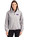 TCU Horned Frogs Cutter & Buck Charter Eco Recycled Womens Full-Zip Jacket Polished Medium Gray Front Thumbnail Image
