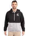 Michigan State Spartans Cutter & Buck Charter Eco Recycled Mens Anorak Jacket Black/Polished Front Thumbnail Image