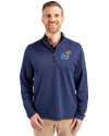 Kansas Jayhawks Cutter & Buck Virtue Eco Pique Micro Stripe Recycled Mens Quarter Zip Tour Blue/Black Front Thumbnail Image