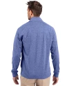 Kansas Jayhawks Cutter & Buck Adapt Eco Knit Heather Mens Quarter Zip Pullover Tour Blue Heather Back Thumbnail Image