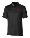 Utah Utes College Vault Cutter & Buck Pike Micro Floral Print Stretch Mens Polo Black Mannequin Thumbnail Image