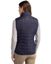 Michigan Wolverines College Vault Cutter & Buck Rainier PrimaLoft® Womens Eco Insulated Full Zip Puffer Vest Dark Navy/Silver Back Thumbnail Image