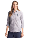 Villanova Wildcats College Vault Cutter & Buck Stretch Oxford Stripe Womens Long Sleeve Dress Shirt Charcoal Front Thumbnail Image