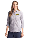 George Mason Patriots College Vault Cutter & Buck Stretch Oxford Stripe Womens Long Sleeve Dress Shirt Charcoal Front Thumbnail Image