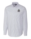 Utah State Aggies College Vault Cutter & Buck Stretch Oxford Stripe Mens Big and Tall Long Sleeve Dress Shirt Light Blue Mannequin Thumbnail Image