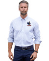 Delaware Fightin' Blue Hens College Vault Cutter & Buck Stretch Oxford Stripe Mens Long Sleeve Dress Shirt French Blue Front Thumbnail Image