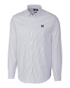 Michigan Wolverines College Vault Cutter & Buck Stretch Oxford Stripe Mens Long Sleeve Dress Shirt Light Blue Mannequin Thumbnail Image