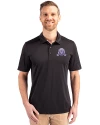 Northwestern Wildcats College Vault Cutter & Buck Prospect Eco Textured Stretch Recycled Mens Short Sleeve Polo Black Front Thumbnail Image