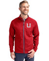 Utah Utes College Vault Cutter & Buck Adapt Eco Knit Hybrid Recycled Mens Full Zip Jacket Red Front Thumbnail Image
