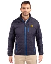 Michigan Wolverines College Vault Cutter & Buck Rainier PrimaLoft® Mens Eco Insulated Full Zip Puffer Jacket Dark Navy Front Thumbnail Image