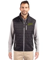 George Mason Patriots College Vault Cutter & Buck Rainier PrimaLoft® Mens Big and Tall Eco Insulated Full Zip Puffer Vest Black Front Thumbnail Image