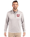 Utah Utes College Vault Cutter & Buck Stealth Heathered Mens Big and Tall  Quarter Zip Pullover Polished Medium Gray Front Thumbnail Image