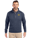 Michigan Wolverines College Vault Cutter & Buck Mainsail Sweater-Knit Mens Half Zip Pullover Jacket Liberty Navy Heather Front Thumbnail Image