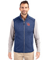 Ole Miss Rebels College Vault Cutter & Buck Mainsail Sweater-Knit Mens Full Zip Vest Tour Blue Heather Front Thumbnail Image