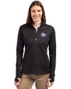 Texas Christian Horned Frogs College Vault Cutter & Buck Traverse Stretch Eco Quarter Zip Womens Pullover Black Front Thumbnail Image