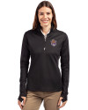 LSU Tigers College Vault Cutter & Buck Traverse Stretch Eco Quarter Zip Womens Pullover Black Front Thumbnail Image