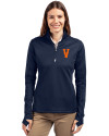 Virginia Hoos College Vault Cutter & Buck Traverse Stretch Eco Quarter Zip Womens Pullover Liberty Navy Front Thumbnail Image
