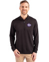 Texas Christian Horned Frogs College Vault Cutter & Buck Virtue Eco Pique Recycled Quarter Zip Mens Pullover Black Front Thumbnail Image