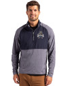 Utah State Aggies College Vault Cutter & Buck Adapt Eco Knit Hybrid Recycled Mens Quarter Zip Navy Blue Heather/Navy Blue Front Thumbnail Image
