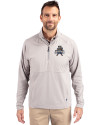 Utah State Aggies College Vault Cutter & Buck Adapt Eco Knit Hybrid Recycled Mens Quarter Zip Polished Medium Gray Front Thumbnail Image