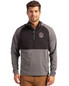 LSU Tigers College Vault Cutter & Buck Adapt Eco Knit Hybrid Recycled Mens Quarter Zip Black Heather/Black Front Thumbnail Image