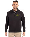 George Mason Patriots College Vault Cutter & Buck Adapt Eco Knit Hybrid Recycled Mens Quarter Zip Black Front Thumbnail Image
