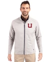 Utah Utes College Vault Cutter & Buck Adapt Eco Knit Hybrid Recycled Mens Big & Tall Full Zip Jacket Polished Medium Gray Front Thumbnail Image