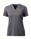 View image 3: Michigan Wolverines College Vault Cutter & Buck Forge Recycled Four-Way Stretch Heathered Womens Blade Top Charcoal Heather Mannequin