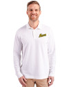 George Mason Patriots College Vault Cutter & Buck Advantage Eco Tri-Blend Pique Mens Long Sleeve Polo White Front Thumbnail Image