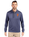 Virginia Hoos College Vault Cutter & Buck Stealth Heathered Quarter Zip Mens Pullover Liberty Navy Front Thumbnail Image