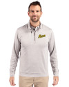 George Mason Patriots College Vault Cutter & Buck Stealth Heathered Quarter Zip Mens Pullover Polished Medium Gray Front Thumbnail Image