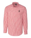Washington State Cougars College Vault Cutter & Buck Easy Care Stretch Gingham Mens Long Sleeve Dress Shirt Cardinal Red Mannequin Thumbnail Image