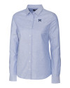 Michigan Wolverines College Vault Cutter & Buck Stretch Oxford Womens Long Sleeve Dress Shirt Light Blue Mannequin Thumbnail Image