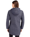 Utah State Aggies College Vault Cutter & Buck Rainier PrimaLoft®  Womens Eco Insulated Hooded Long Coat Anthracite Melange Back Thumbnail Image