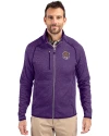 LSU Tigers College Vault Cutter & Buck Mainsail Sweater-Knit Mens Full Zip Jacket College Purple Heather Front Thumbnail Image