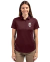 View image 4: Southern Illinois Salukis College Vault Cutter & Buck Prospect Recycled Featherlight Stretch Womens Polo Bordeaux Front
