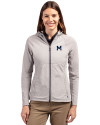 Michigan Wolverines College Vault Cutter & Buck Adapt Eco Knit Hybrid Recycled Womens Full Zip Jacket Polished Medium Gray Front Thumbnail Image