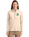 View image 10: Marshall Thundering Herd College Vault Cutter & Buck Adapt Recycled Soft Knit Stretch Womens Half Zip Pullover Wheat Front