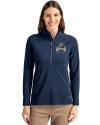 View image 4: Utah State Aggies College Vault Cutter & Buck Adapt Recycled Soft Knit Stretch Womens Half Zip Pullover Navy Blue Front